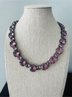 J. Crew Amethyst Crystal Necklace Black Setting RARE
